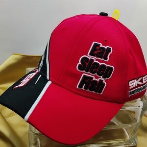 Skeeter Eat Sleep Fish Red Black Embroidered Baseball Cap